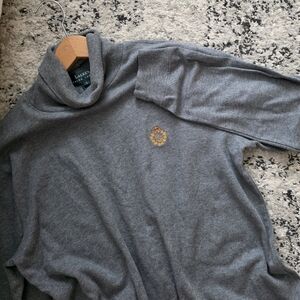 Vintage Lauren Ralph Lauren Turtleneck Embroided Crest Logo Womens L Gray Cotton